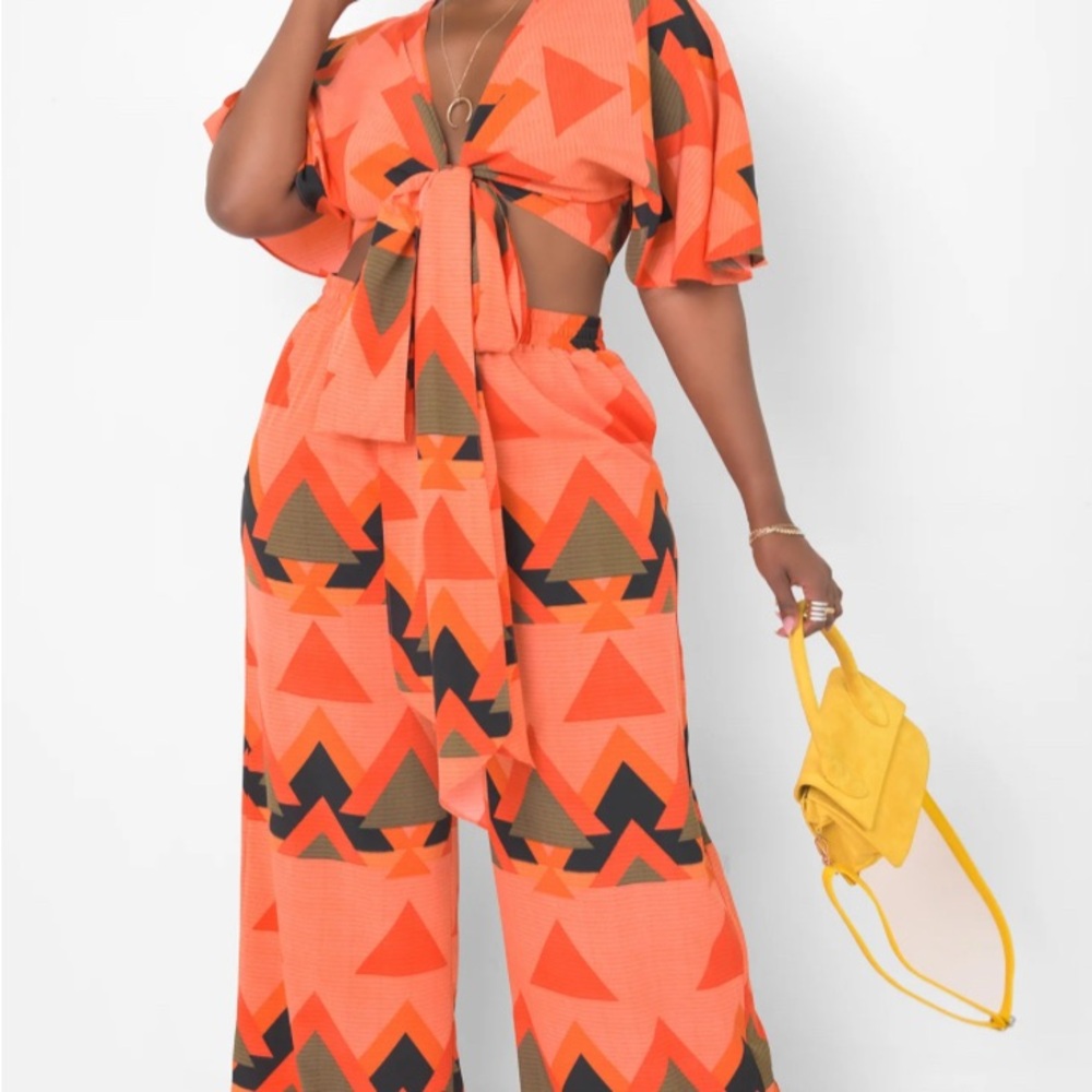 Rebdolls Vibrant Orange Geometric Jumpsuit